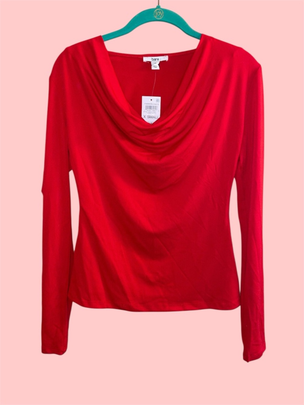 Bar III Red Cowl Neck Long Sleeve Top